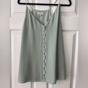 LOFT Sage Green Scalloped Button-Front Camisole/Tank Top